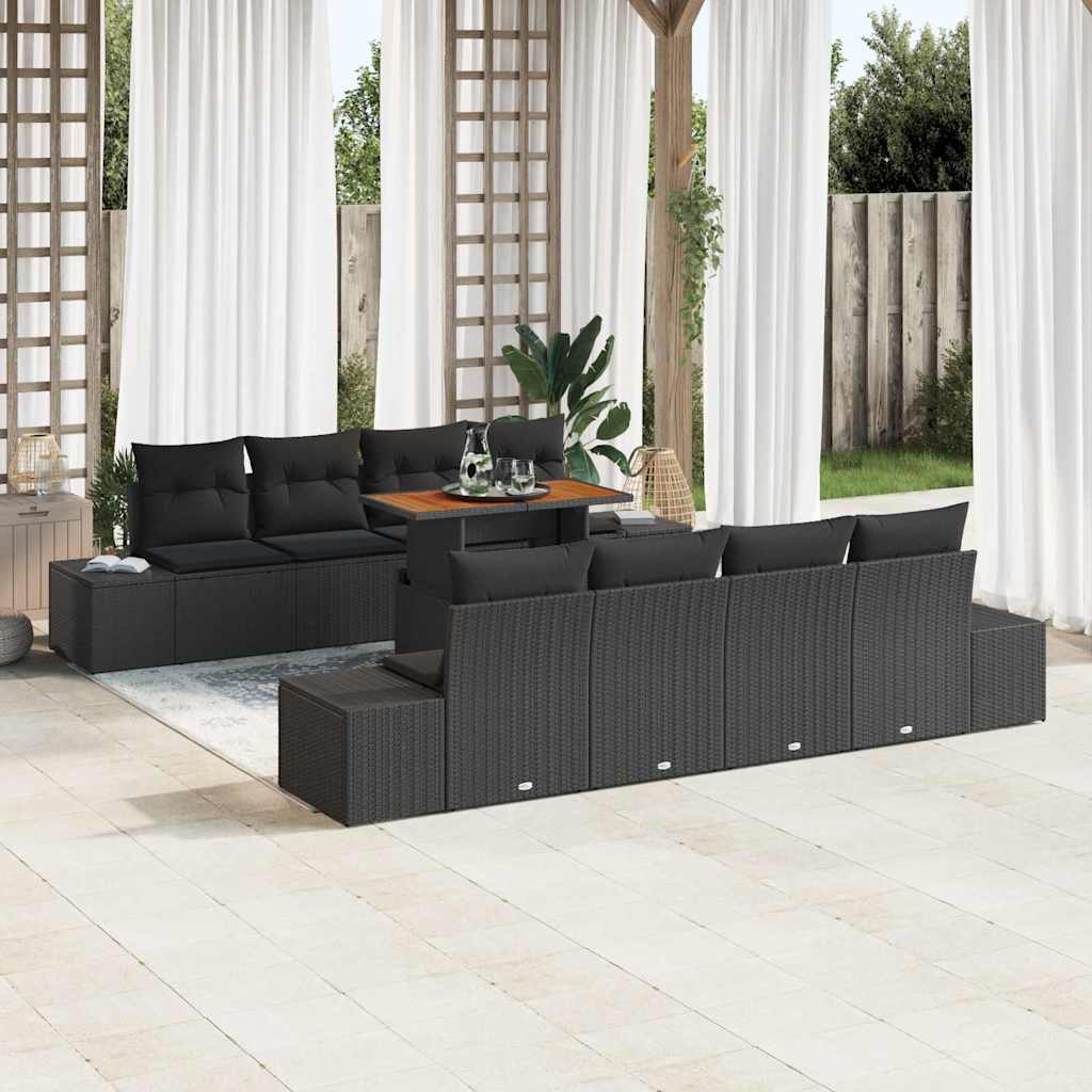 Havesofa Sæt 9 stk. Sort polyrattan