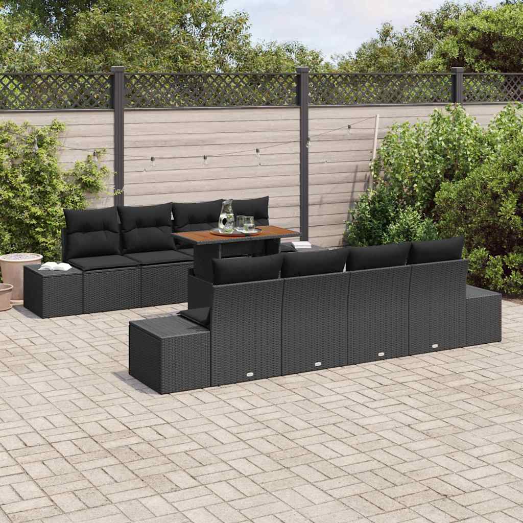Havesofa Sæt 9 stk. Sort polyrattan