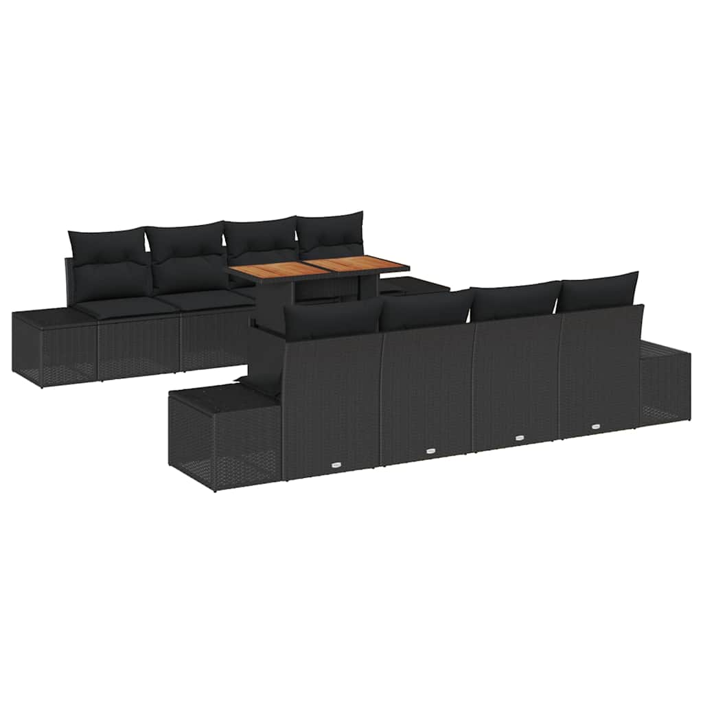 Havesofa Sæt 9 stk. Sort polyrattan
