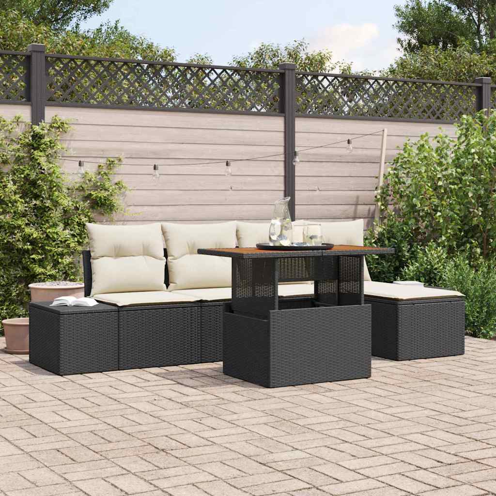 Havesofa Sæt 6 stk. Sort polyrattan