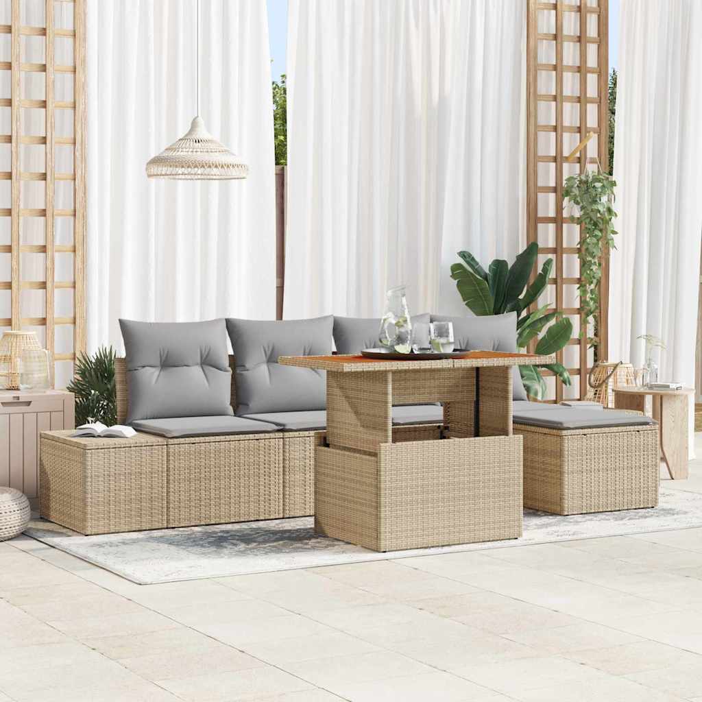 Havesofa Sæt 6 stk. Beige polyrattan