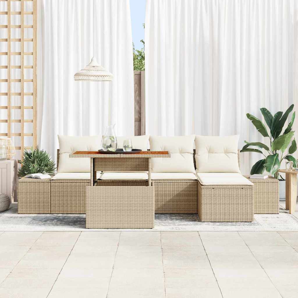 Havesofa Sæt 6 stk. Beige polyrattan