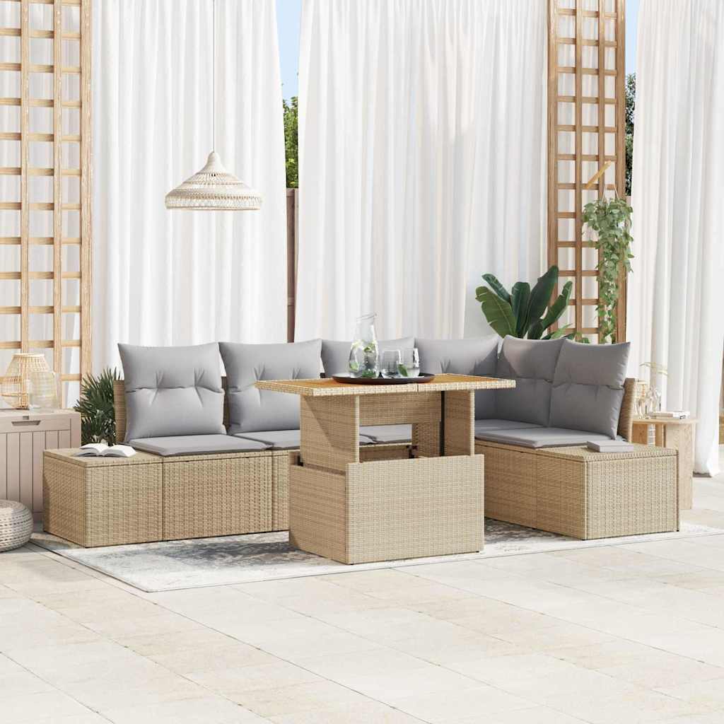 Havesofa Sæt 6 stk. Beige polyrattan
