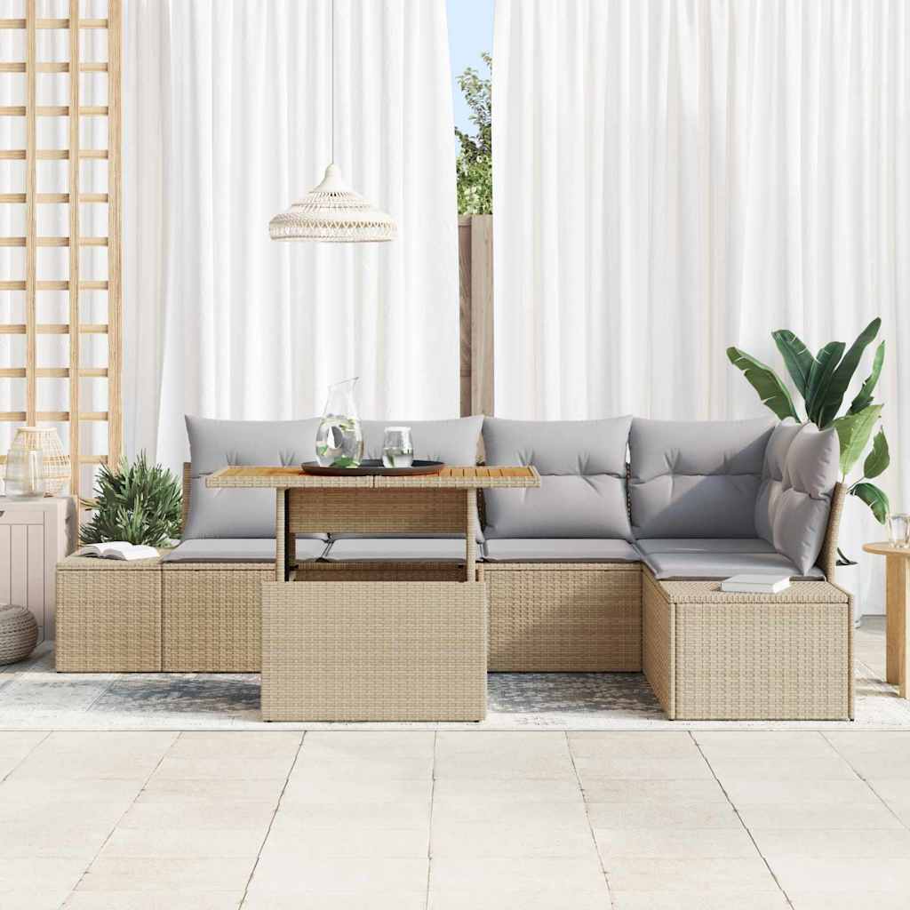 Havesofa Sæt 6 stk. Beige polyrattan