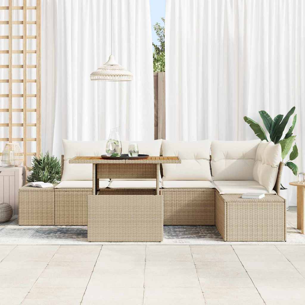 Havesofa Sæt 6 stk. Beige polyrattan