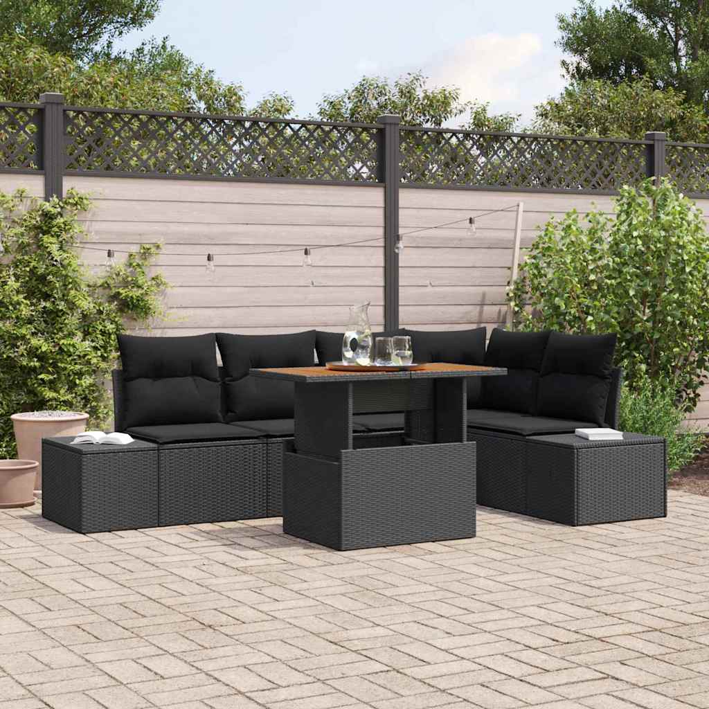 Havesofa Sæt 6 stk. Sort polyrattan