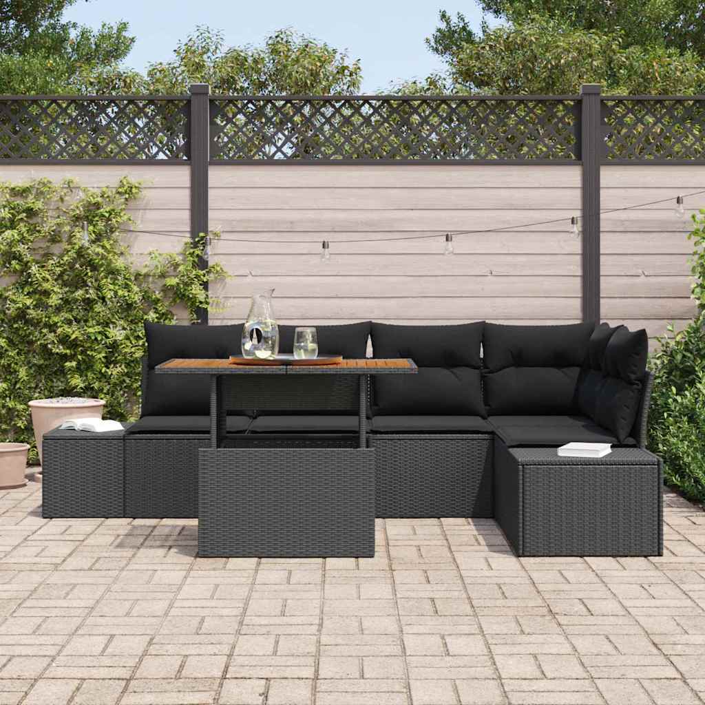 Havesofa Sæt 6 stk. Sort polyrattan