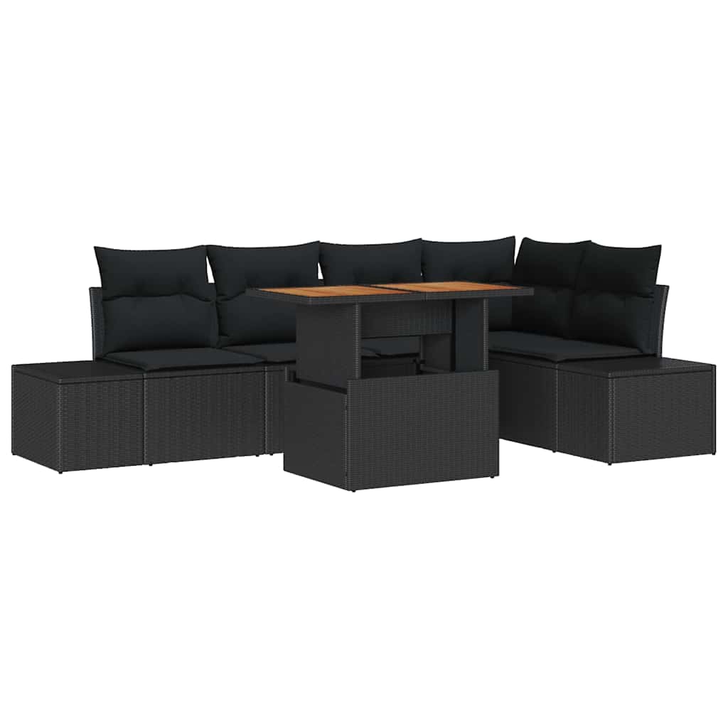 Havesofa Sæt 6 stk. Sort polyrattan