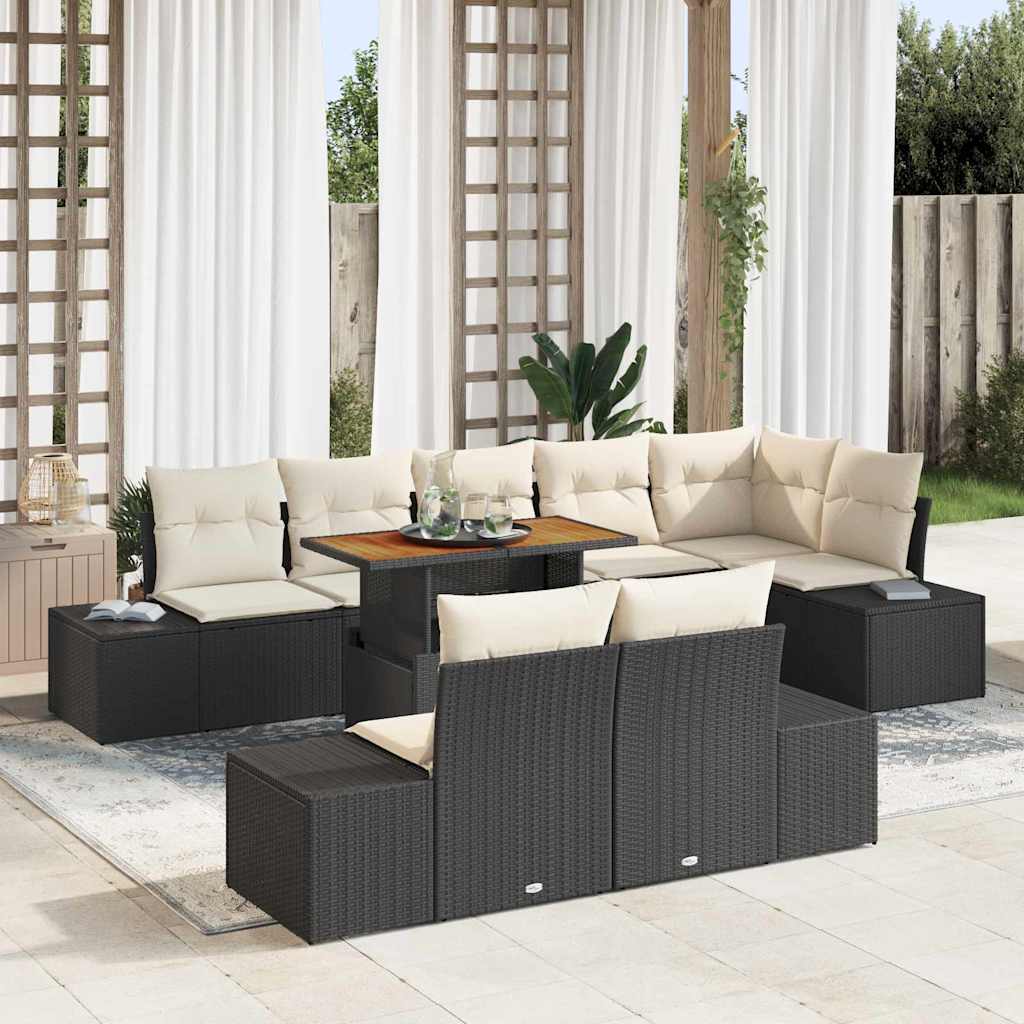 Havesofa Sæt 9 stk. Sort polyrattan