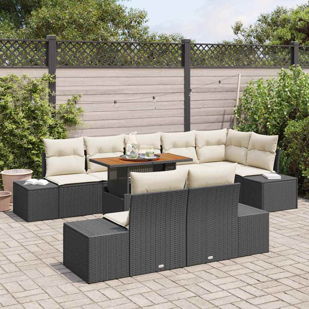 Havesofa Sæt 9 stk. Sort polyrattan