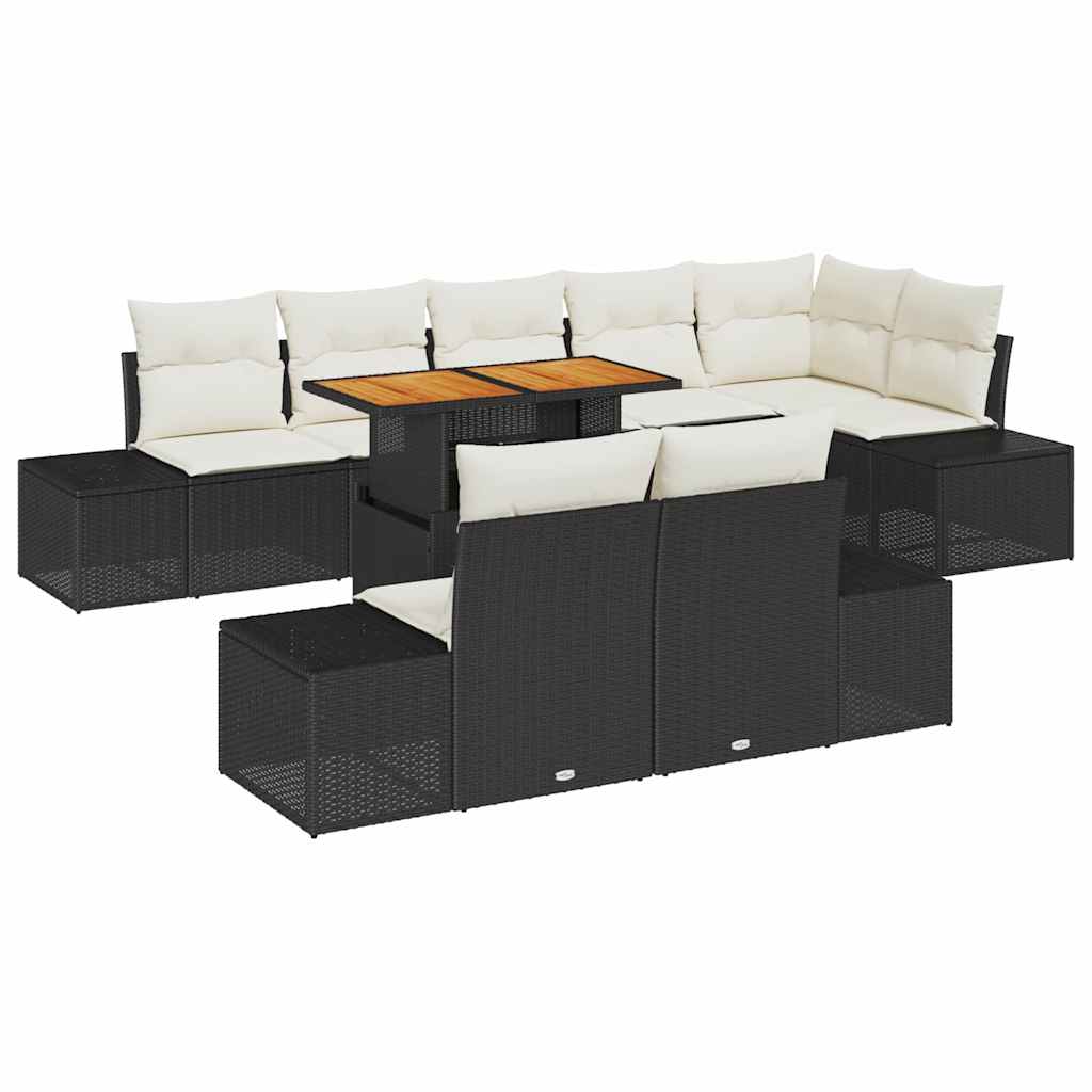 Havesofa Sæt 9 stk. Sort polyrattan