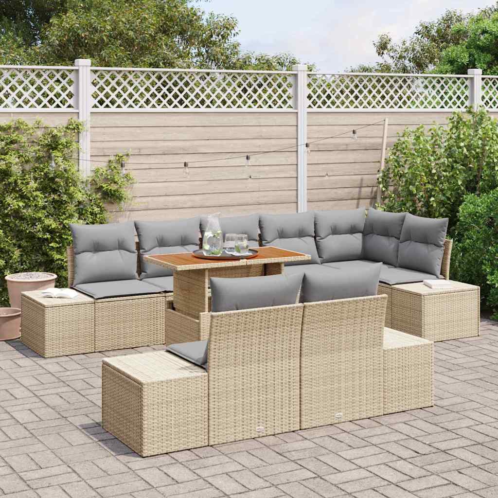 Havesofa Sæt 9 stk. Beige polyrattan