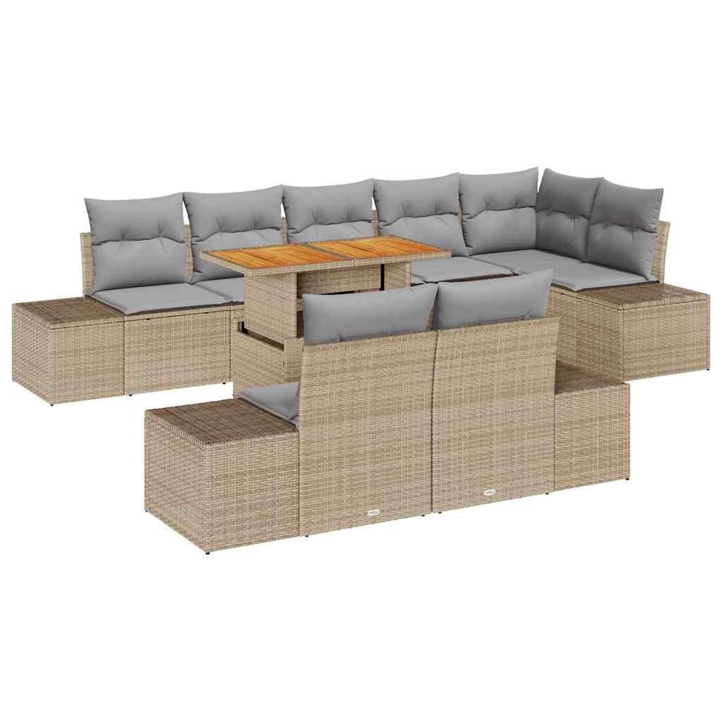 Havesofa Sæt 9 stk. Beige polyrattan