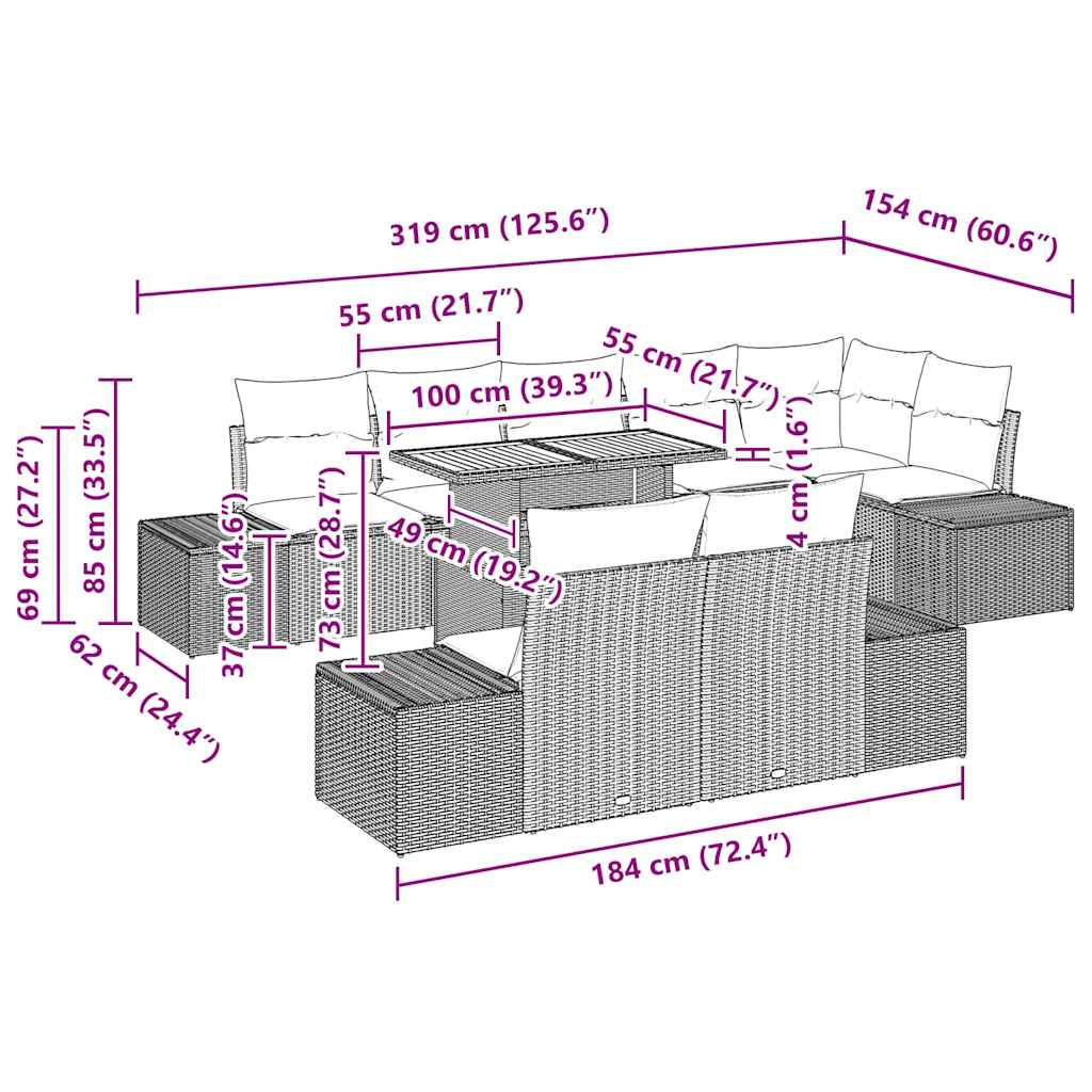 Havesofa Sæt 9 stk. Beige polyrattan