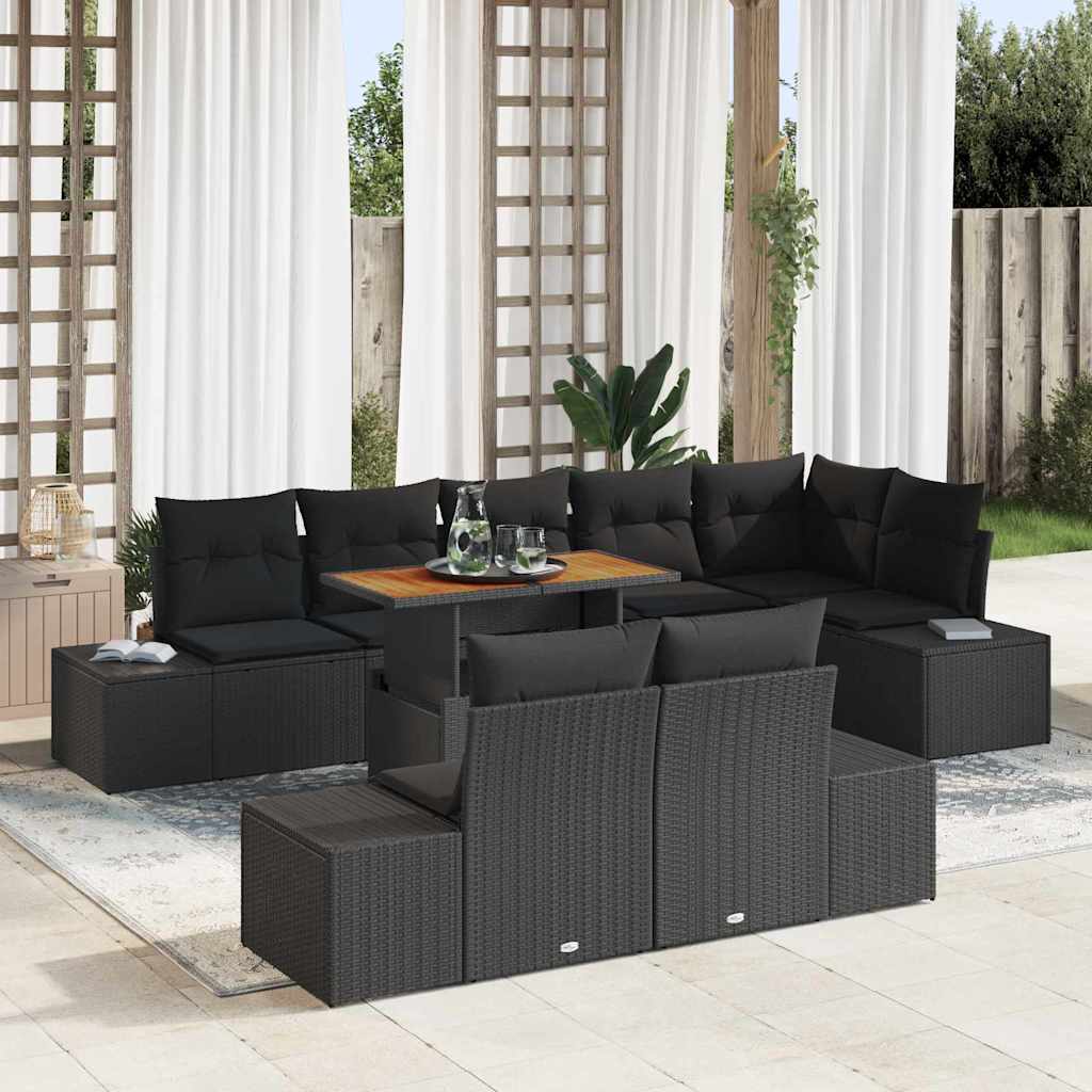 Havesofa Sæt 9 stk. Sort polyrattan