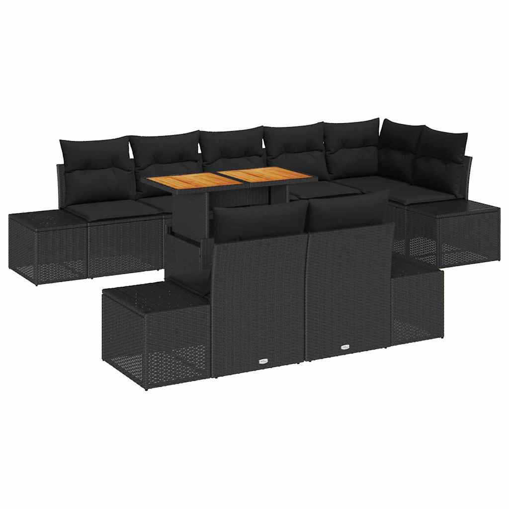 Havesofa Sæt 9 stk. Sort polyrattan