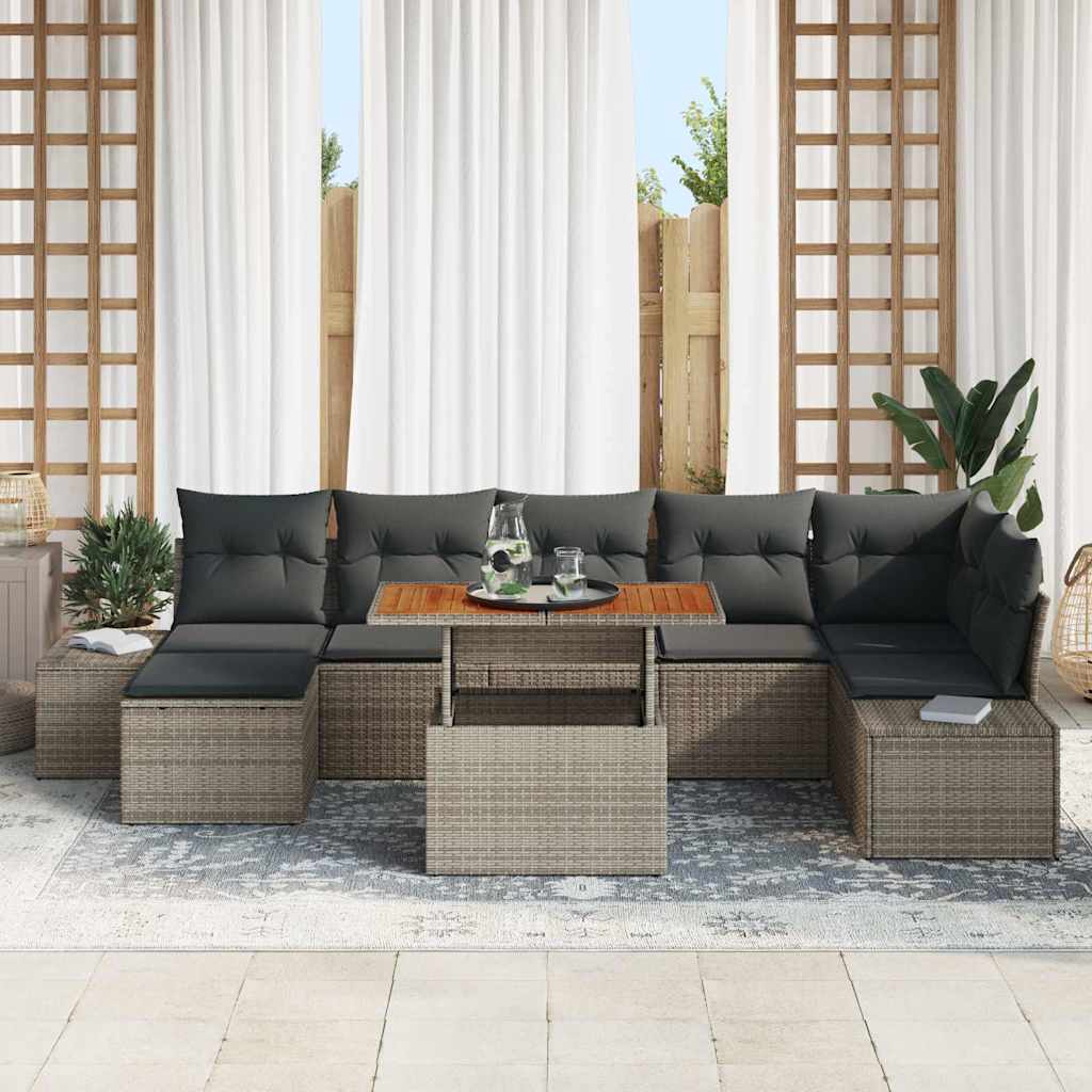 Havesofa Sæt 8 stk. Grå og Brun Poly rattan og solid akacietræ