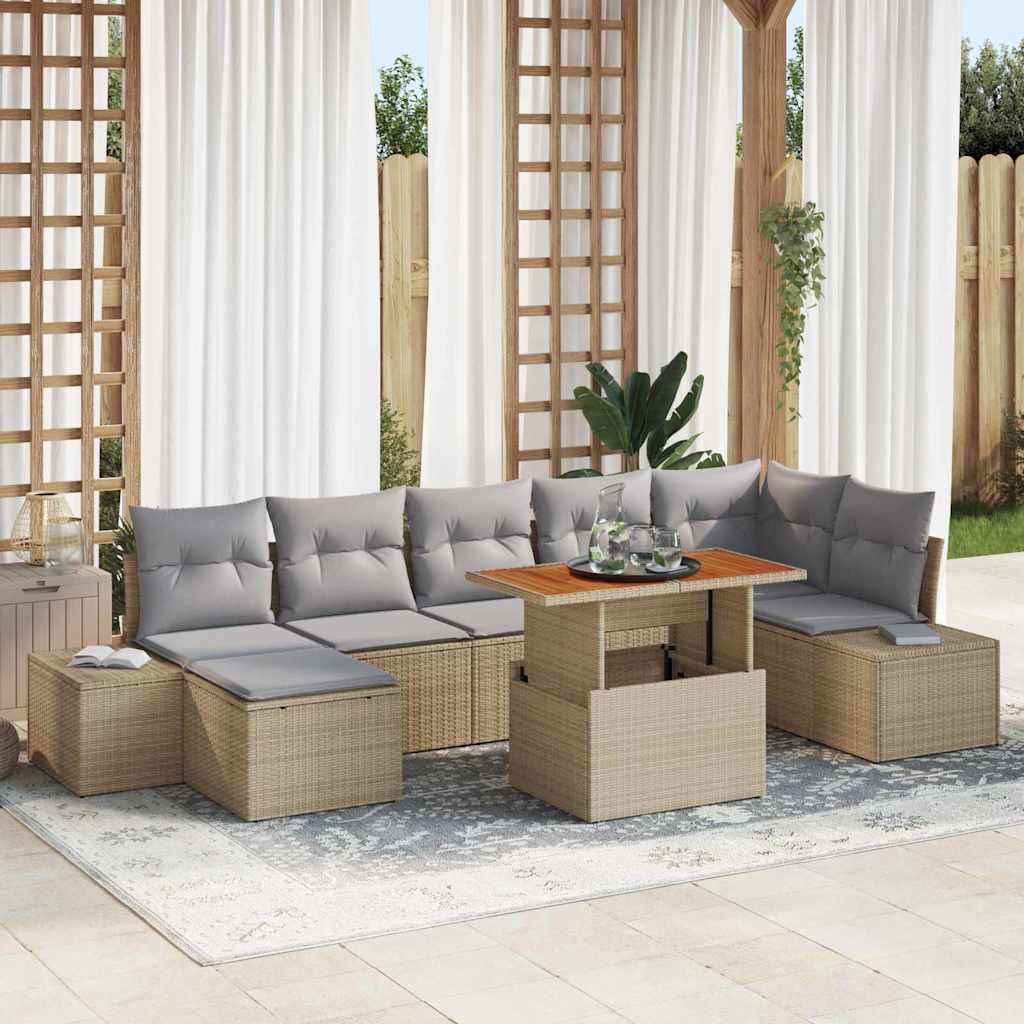 Havesofa Sæt 8 stk. Beige og grå Poly rattan og solid akacietræ