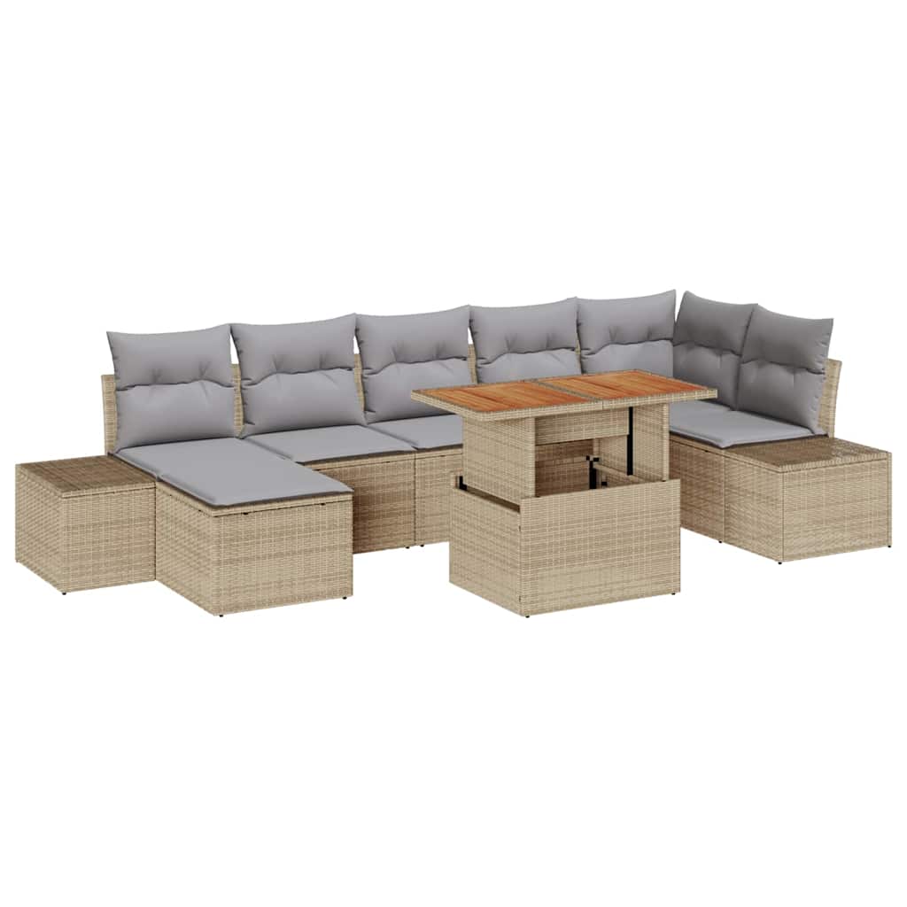 Havesofa Sæt 8 stk. Beige og grå Poly rattan og solid akacietræ