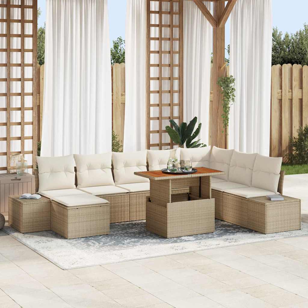 Havesofa Sæt 9 stk. Beige polyrattan