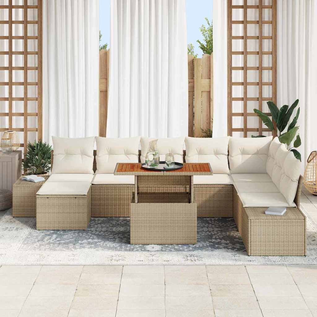 Havesofa Sæt 9 stk. Beige polyrattan