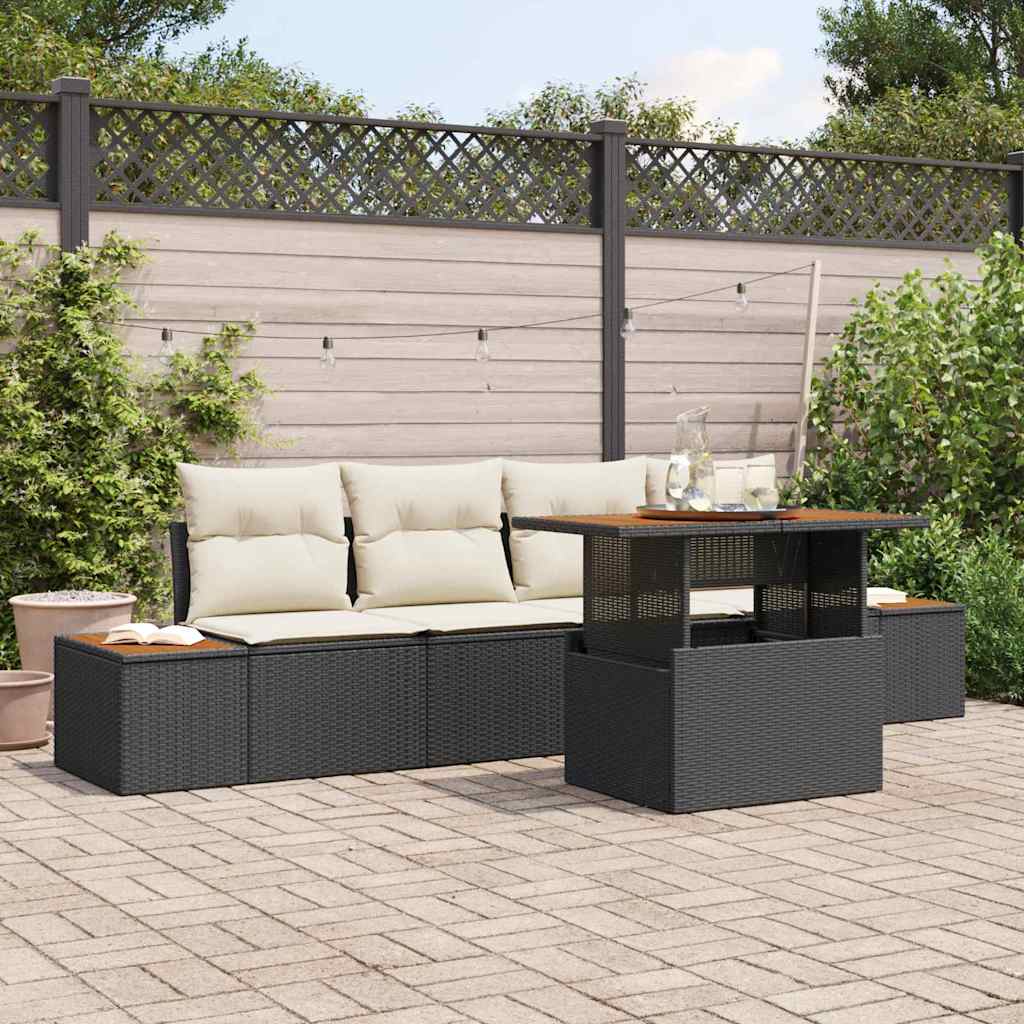 Havesofa Sæt 5 stk. Sort polyrattan