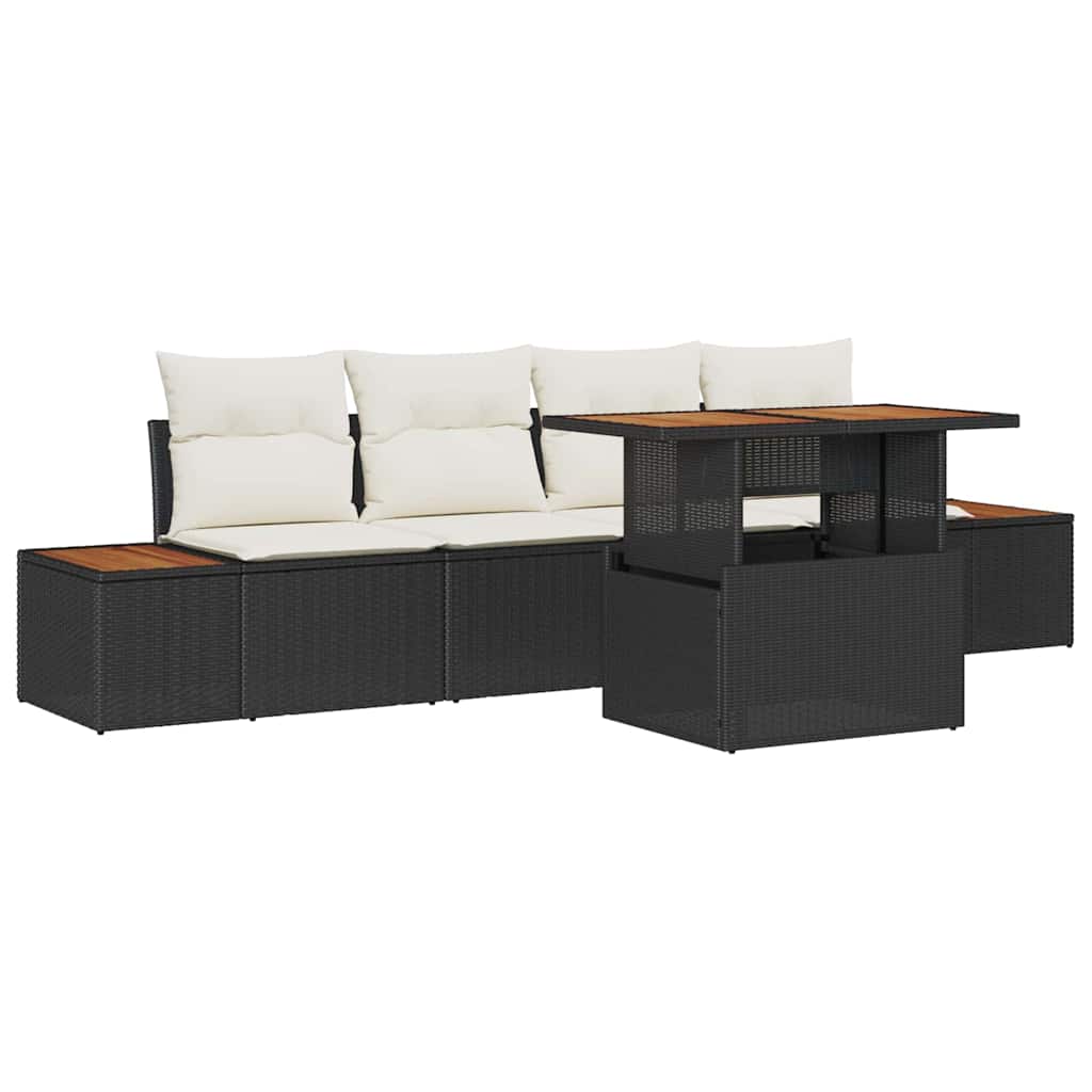 Havesofa Sæt 5 stk. Sort polyrattan