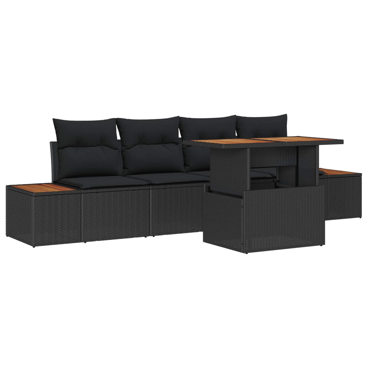 Havesofa Sæt 5 stk. Sort polyrattan