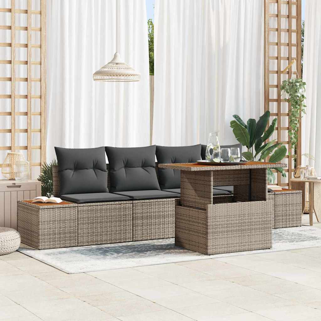 Havesofa Sæt 5 stk. Grå polyrattan