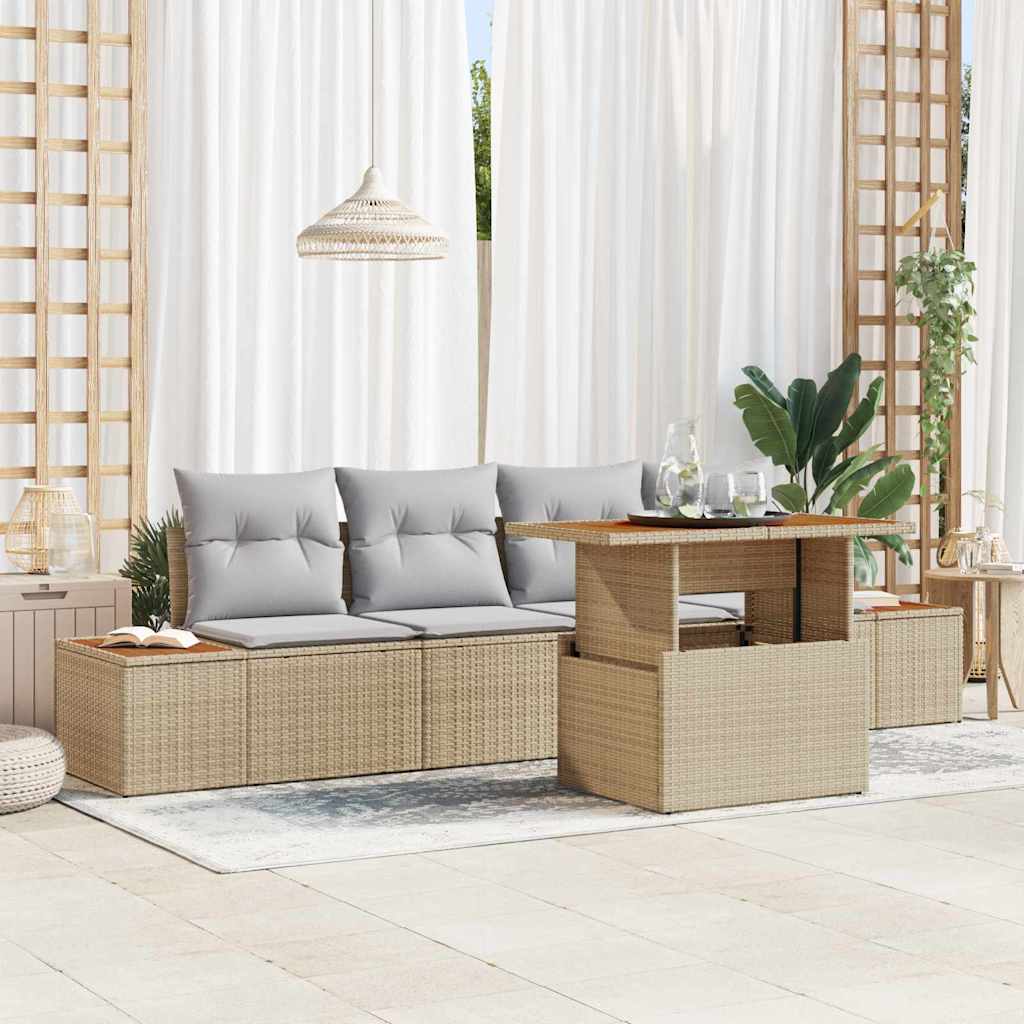 Havesofa Sæt 5 stk. Beige polyrattan