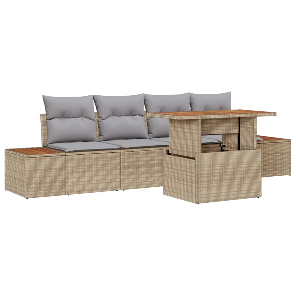Havesofa Sæt 5 stk. Beige polyrattan