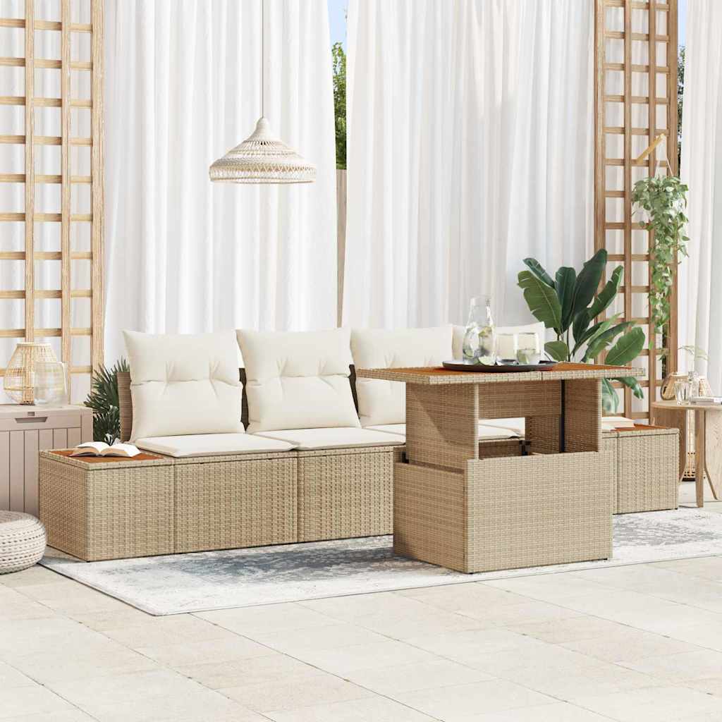 Havesofa Sæt 5 stk. Beige polyrattan