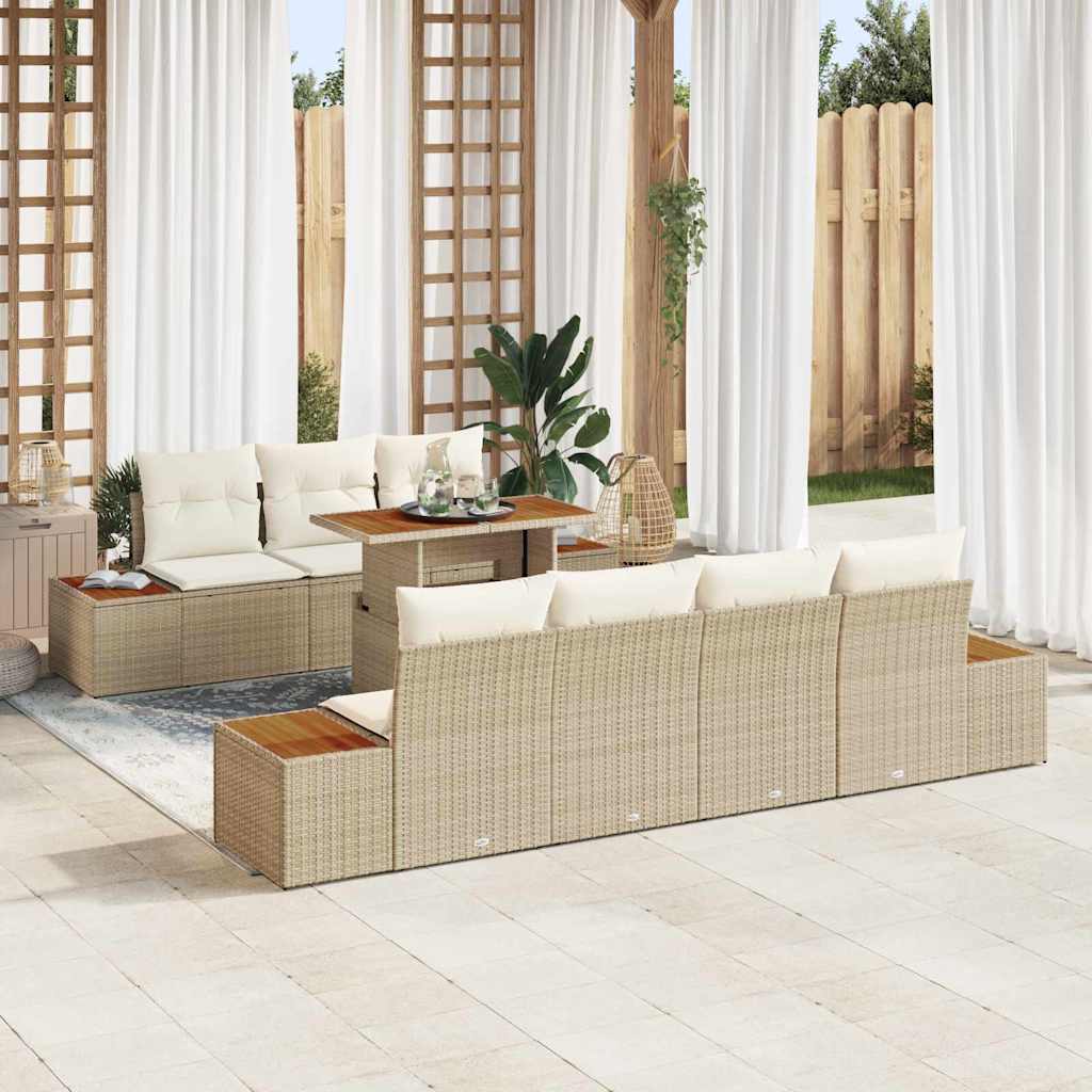Havesofa Sæt 8 stk. Beige Poly rattan
