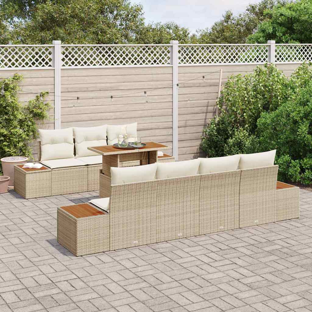 Havesofa Sæt 8 stk. Beige Poly rattan