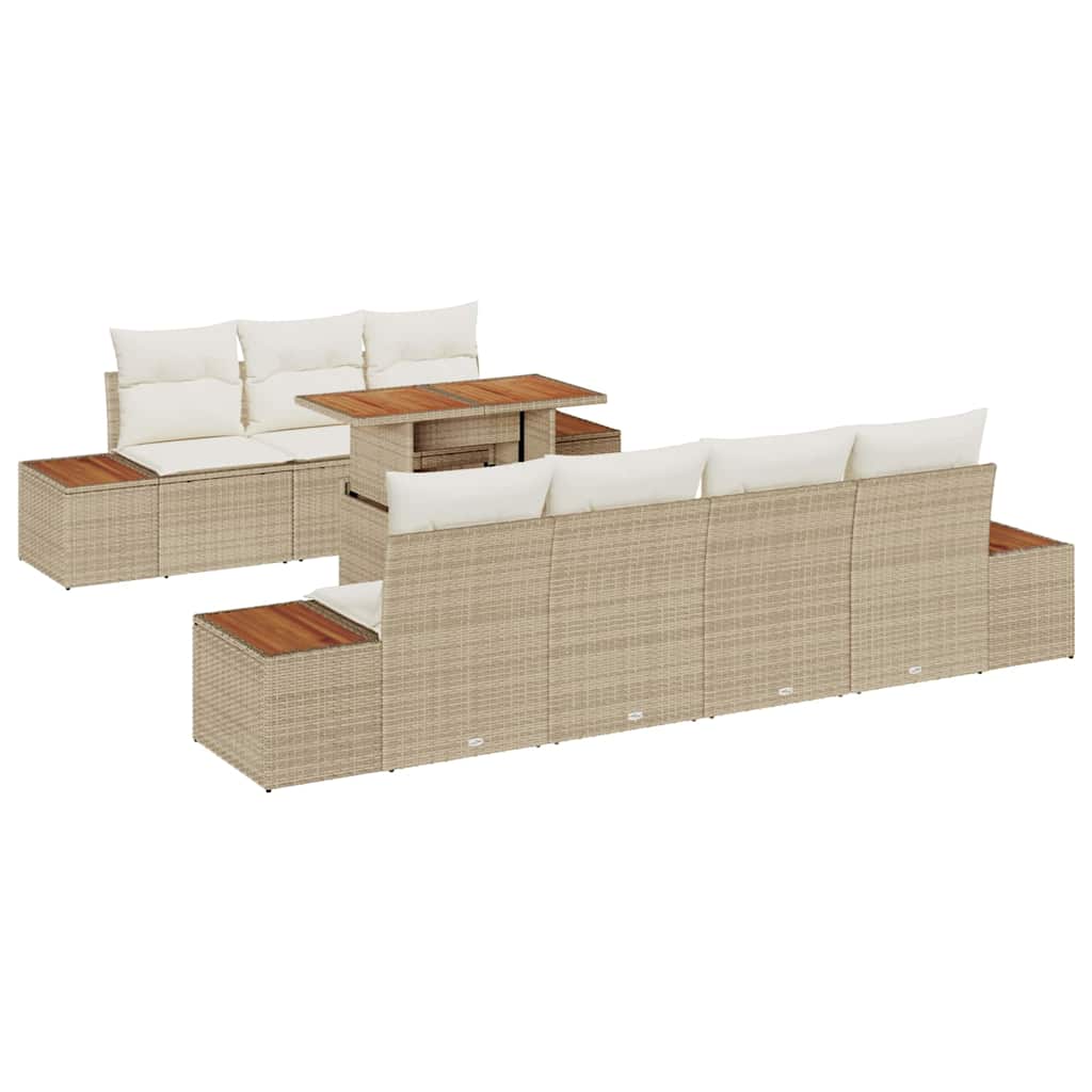 Havesofa Sæt 8 stk. Beige Poly rattan
