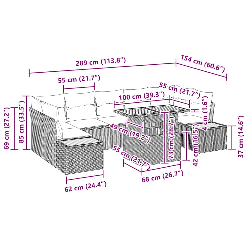 Havesofa Sæt 8 stk. Beige og grå