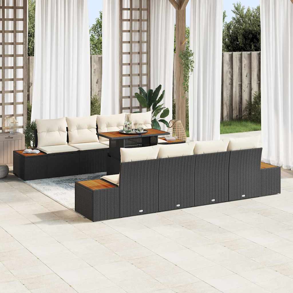 Havesofa Sæt 9 stk. Sort polyrattan