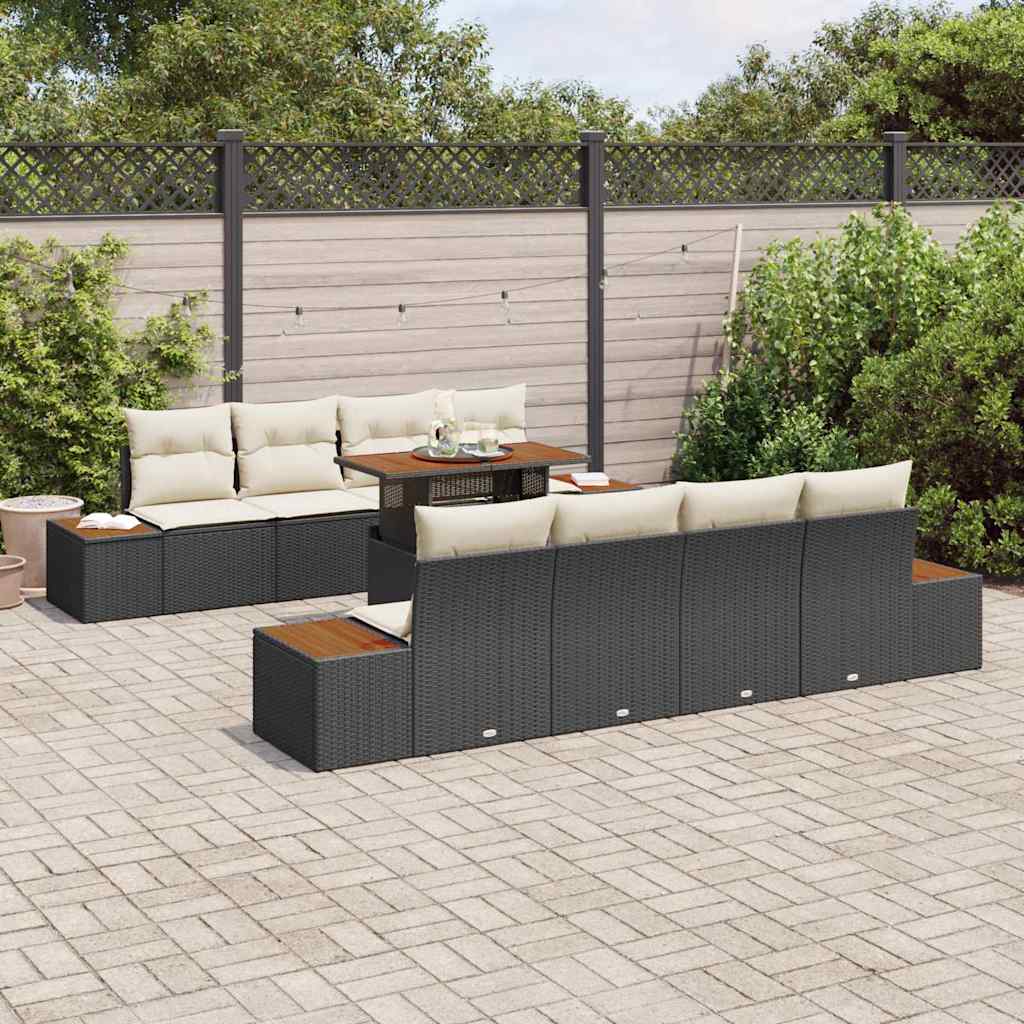 Havesofa Sæt 9 stk. Sort polyrattan