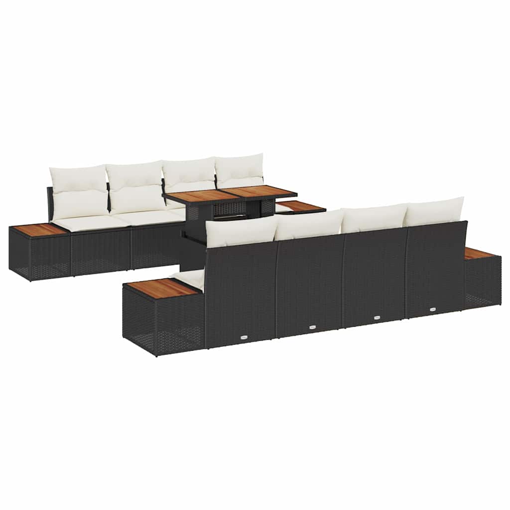 Havesofa Sæt 9 stk. Sort polyrattan