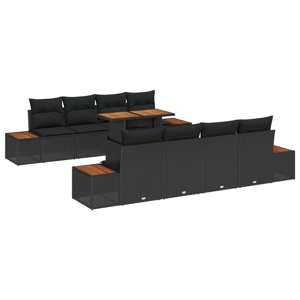 Havesofa Sæt 9 stk. Sort polyrattan