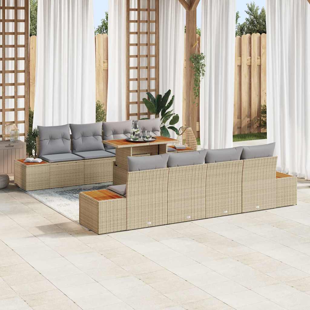 Havesofa Sæt 9 stk. Beige polyrattan