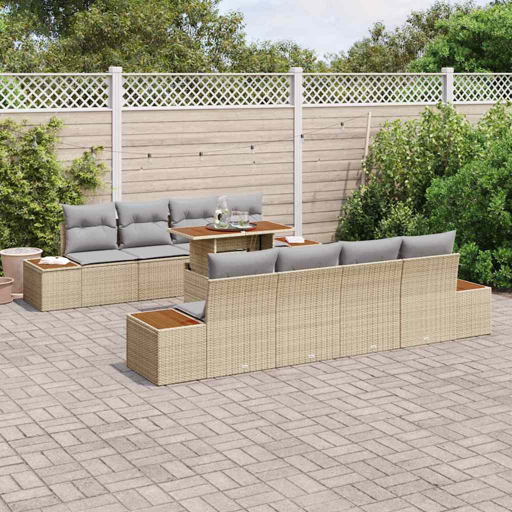 Havesofa Sæt 9 stk. Beige polyrattan
