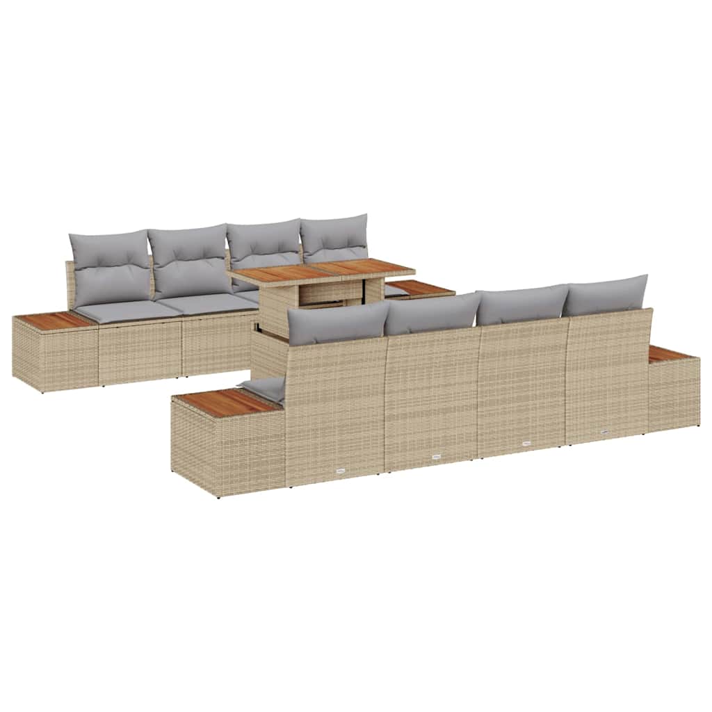 Havesofa Sæt 9 stk. Beige polyrattan