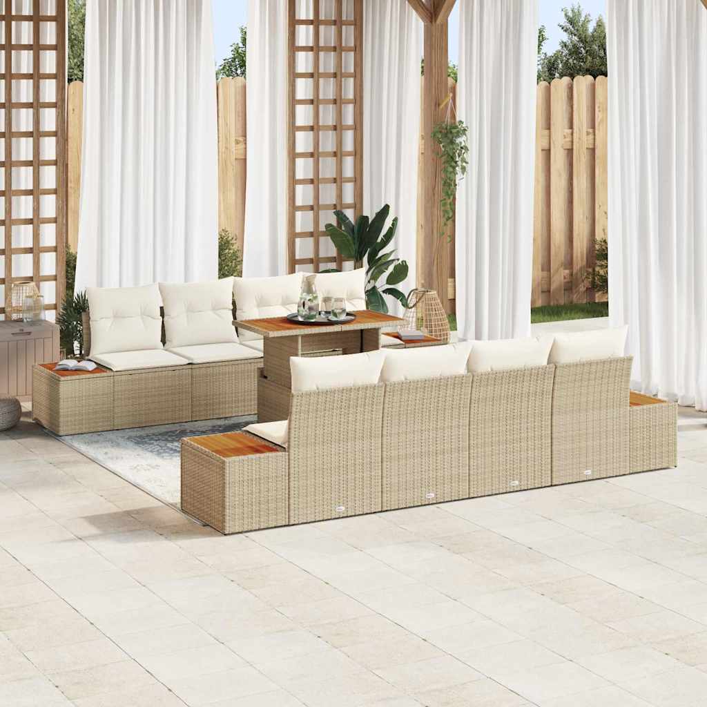 Havesofa Sæt 9 stk. Beige polyrattan