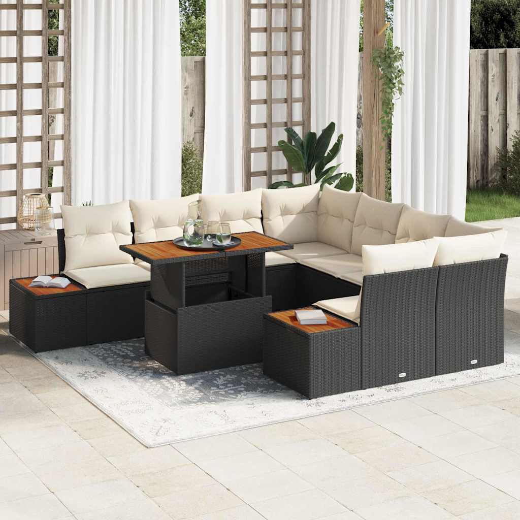 Havesofa Sæt 9 stk. Sort polyrattan