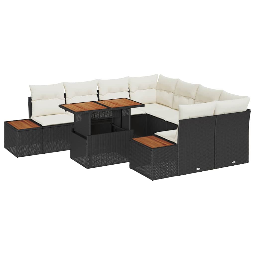 Havesofa Sæt 9 stk. Sort polyrattan