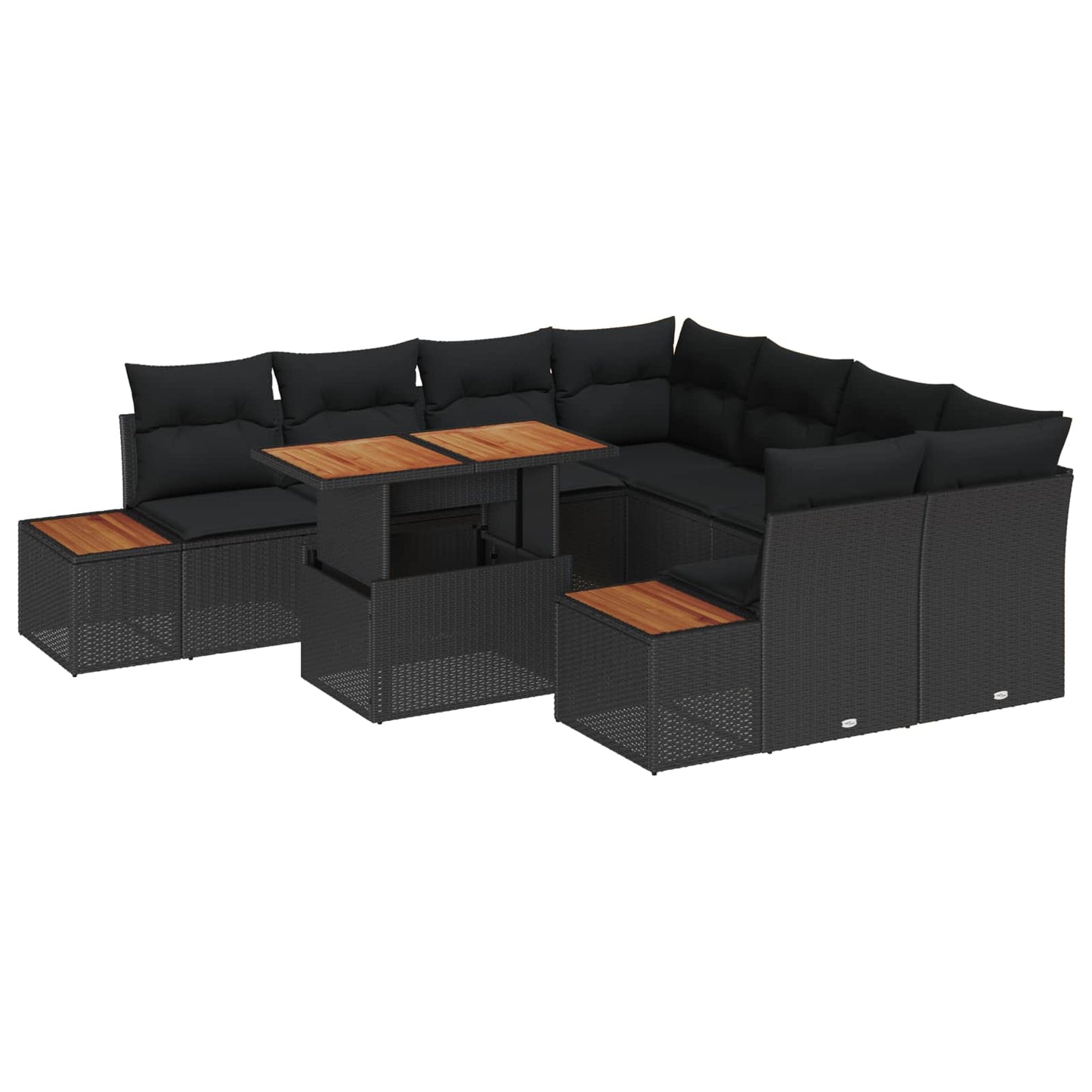 Havesofa Sæt 9 stk. Sort polyrattan