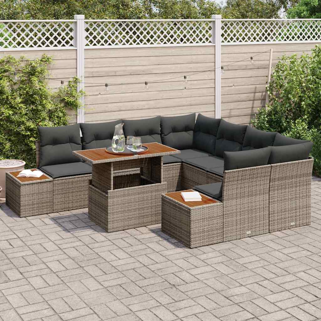 Havesofa Sæt 9 stk. Grå polyrattan