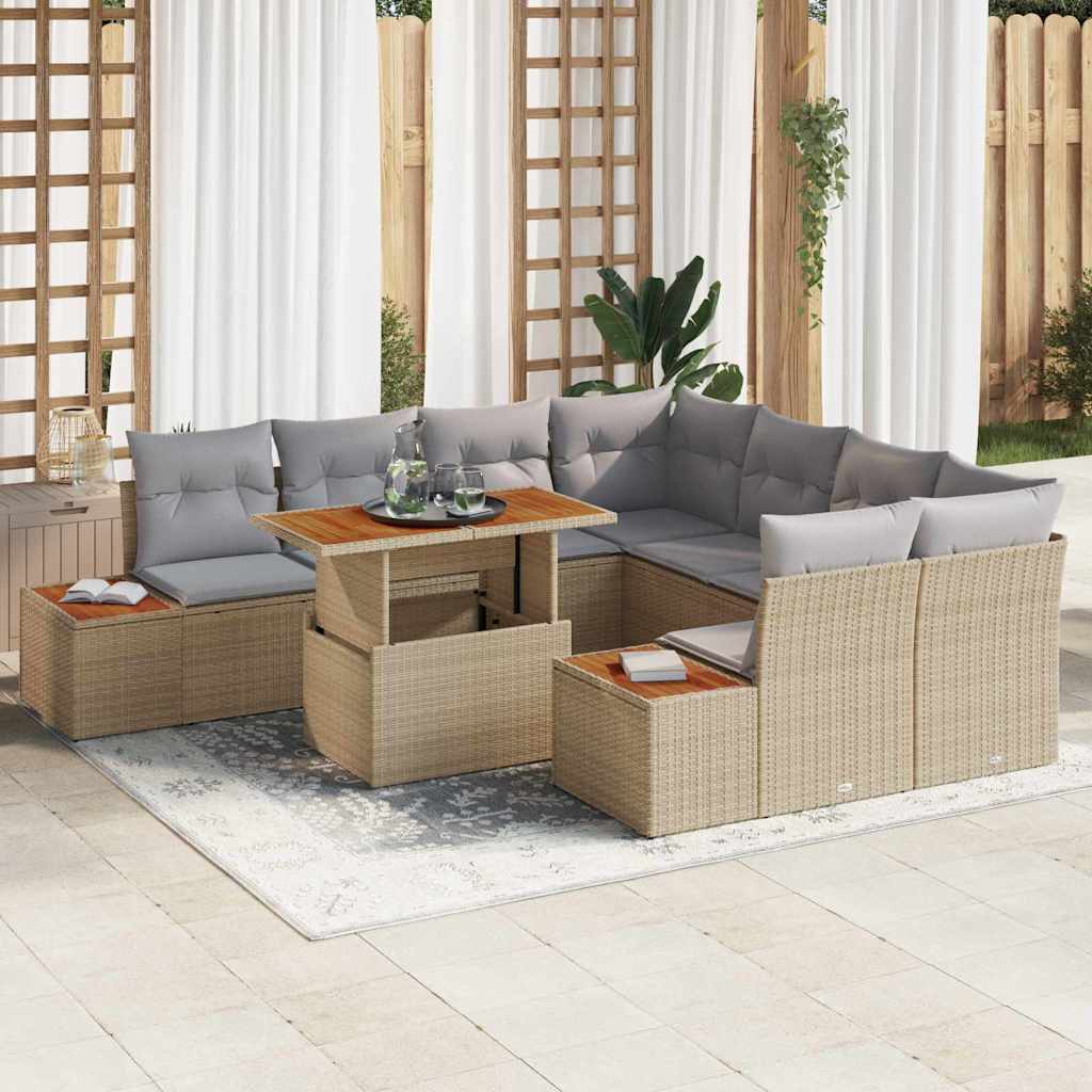Havesofa Sæt 9 stk. Beige polyrattan