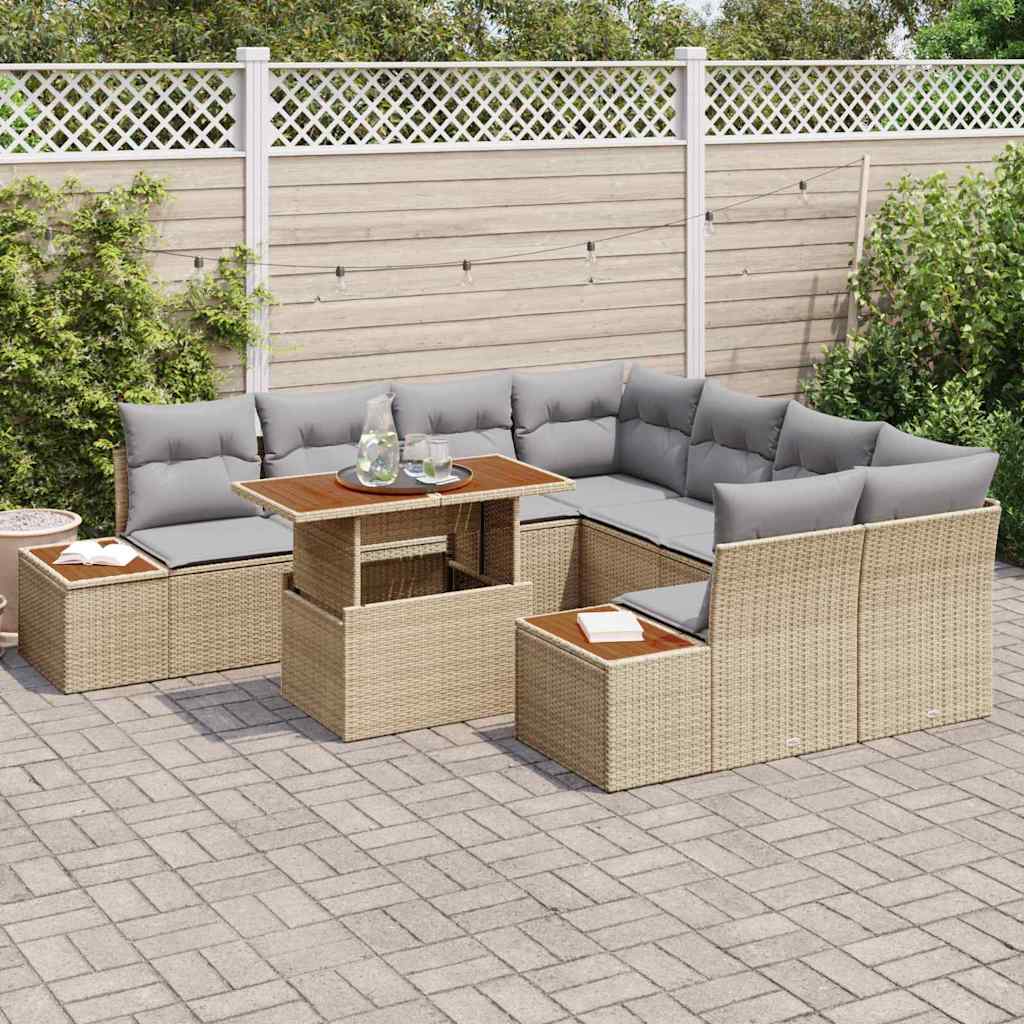 Havesofa Sæt 9 stk. Beige polyrattan